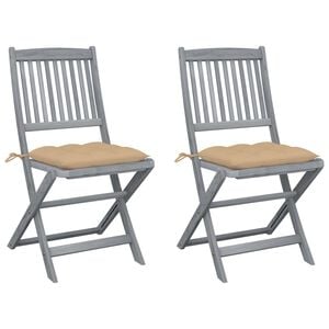 vidaXL Chaises pliantes (lot de 2) avec coussins, en bois d'acacia massif