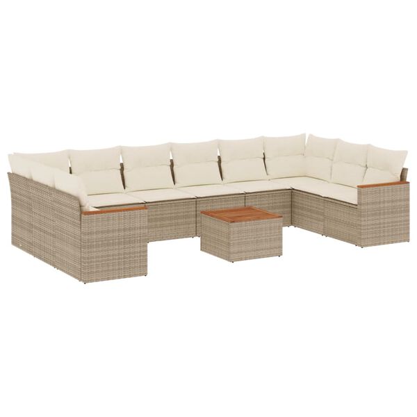 vidaXL Salon de jardin 11 pcs avec coussins beige r&eacute;sine tress&eacute;e