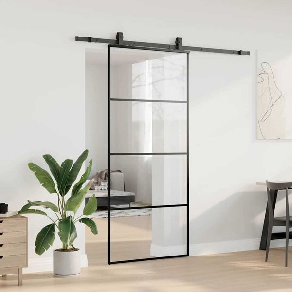 vidaXL Porte coulissante kit de quincaillerie noir 90x205 cm verre ESG