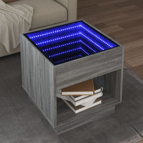 vidaXL Table basse avec LED infini sonoma gris 50x50x50 cm
