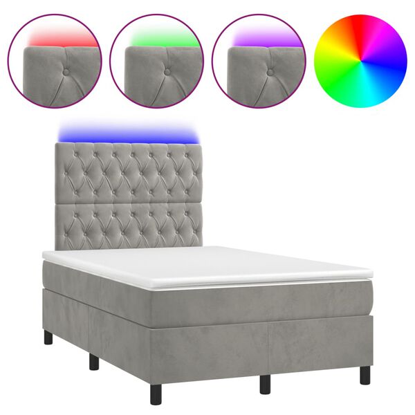 vidaXL Sommier &agrave; lattes de lit avec matelas LED gris clair 120x190 cm