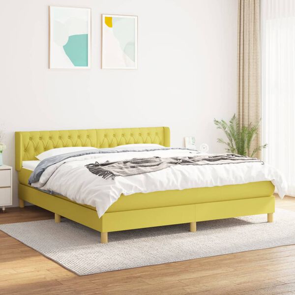 vidaXL Sommier &agrave; lattes de lit avec matelas Vert 180x200 cm Tissu
