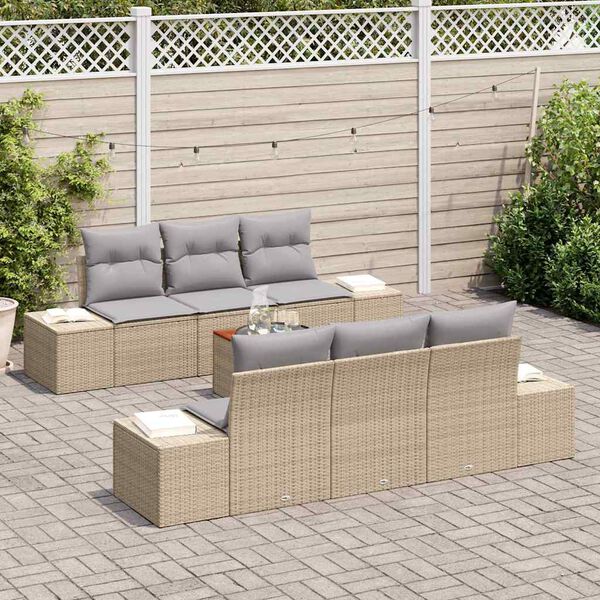 vidaXL Ensemble de canap&eacute; de jardin avec coussin 7 pcs Beige polyrotin