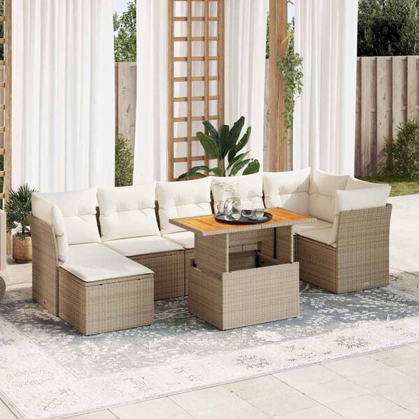vidaXL Salon de jardin avec coussins 8 pcs beige r&eacute;sine tress&eacute;e