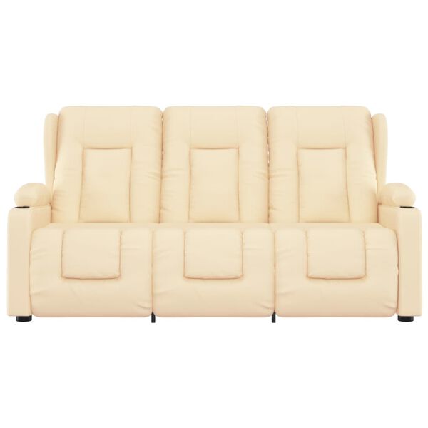 vidaXL Fauteuil inclinable et porte-gobelets 3 places crème similicuir