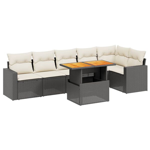 vidaXL Salon de jardin 7 pcs avec coussins noir r&eacute;sine tress&eacute;e
