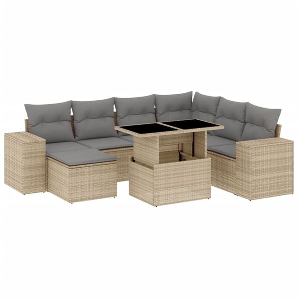 vidaXL Salon de jardin avec coussins 8 pcs beige r&eacute;sine tress&eacute;e