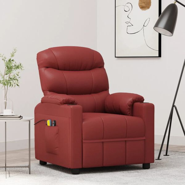 vidaXL Fauteuil de massage Rouge bordeaux Similicuir