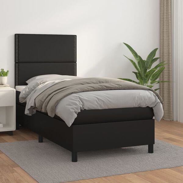 vidaXL Sommier &agrave; lattes de lit avec matelas Noir 90x200 cm Similicuir