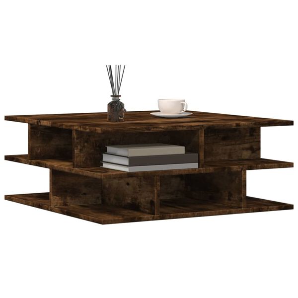 vidaXL Table basse ch&ecirc;ne fum&eacute; 70x70x29 cm bois d'ing&eacute;nierie