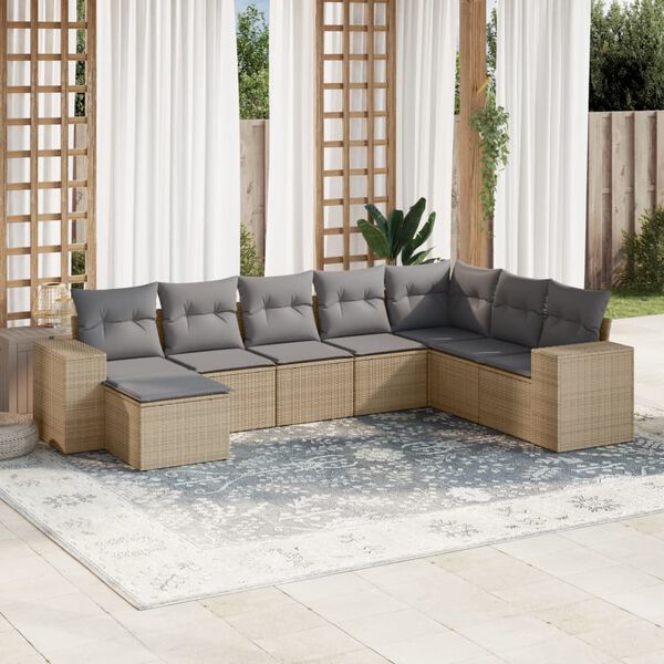 vidaXL Salon de jardin avec coussins 8 pcs beige r&eacute;sine tress&eacute;e
