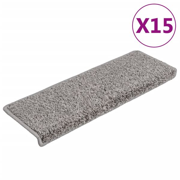 vidaXL Tapis d'escalier 15 pi&egrave;ces 65 x 21 x 4 cm Gris Bord rectangulaire