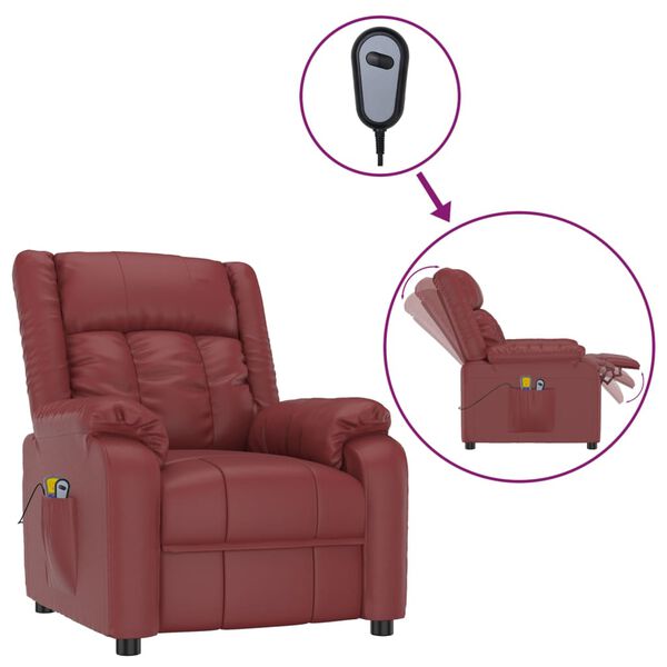 vidaXL Fauteuil de massage électrique Rouge bordeaux Similicuir