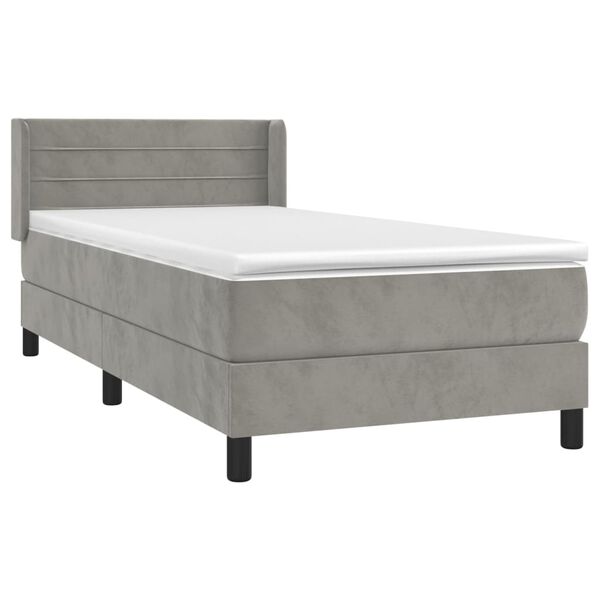 vidaXL Sommier &agrave; lattes de lit et matelas Gris clair 90x200 cm Velours