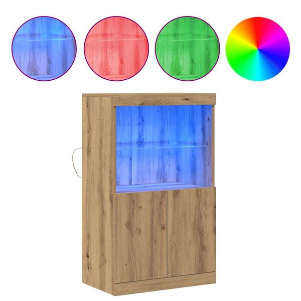 vidaXL Buffet LED Marron 60 x 37 x 100 cm Bois d'ing&eacute;nierie