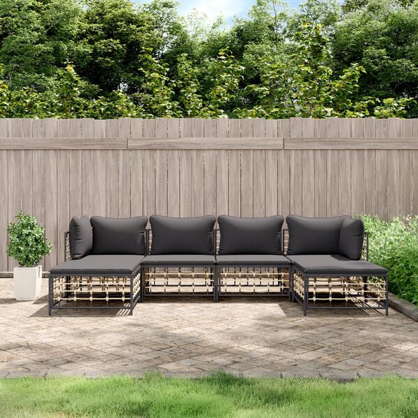 vidaXL Salon de jardin 6 pcs avec coussins anthracite r&eacute;sine tress&eacute;e