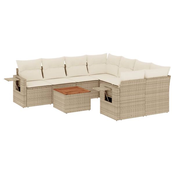 vidaXL Salon de jardin avec coussins 9 pcs beige r&eacute;sine tress&eacute;e