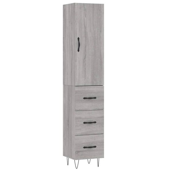 vidaXL Buffet haut Sonoma gris 34,5x34x180 cm Bois d'ing&eacute;nierie