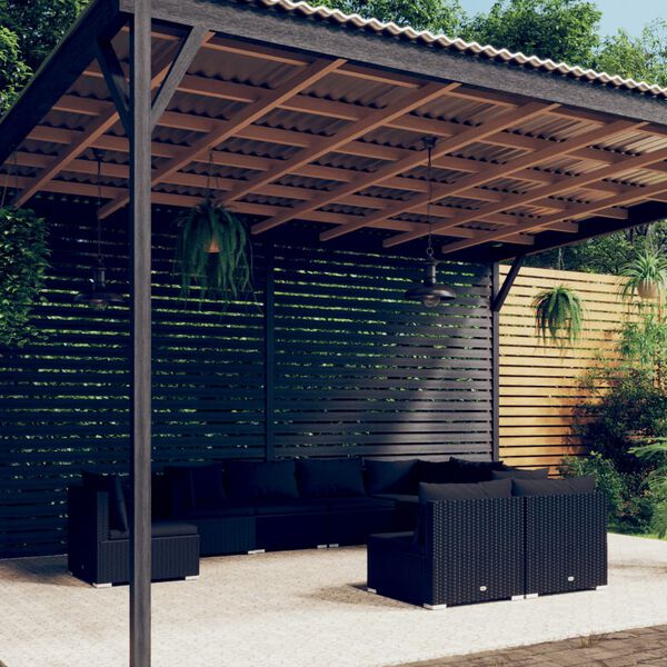 vidaXL Salon de jardin 9 pcs avec coussins R&eacute;sine tress&eacute;e Noir