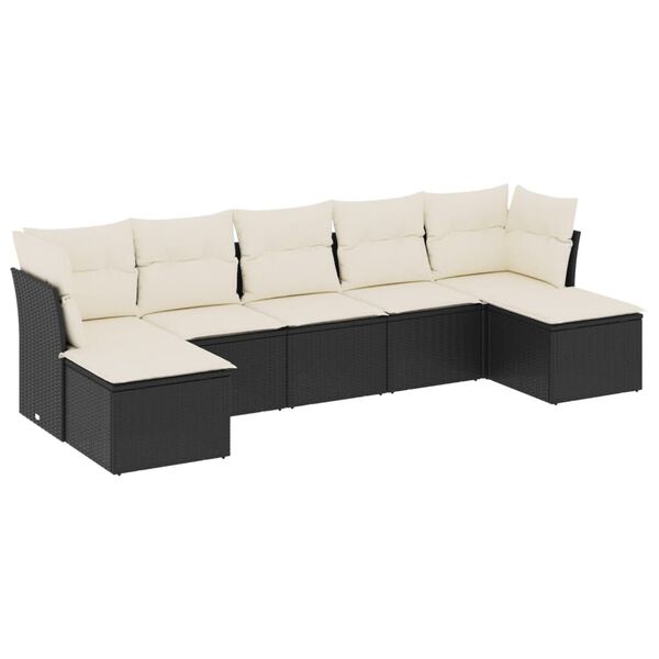 vidaXL Salon de jardin 7 pcs avec coussins noir r&eacute;sine tress&eacute;e