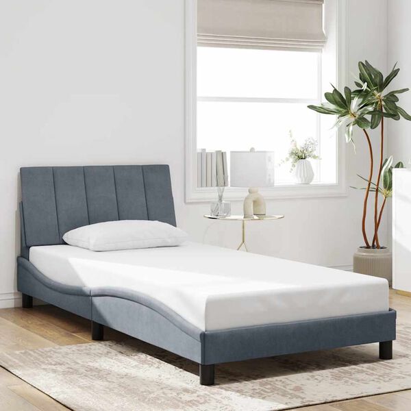 vidaXL Cadre de lit sans matelas Hanko gris fonc&eacute; 100x200 cm velours
