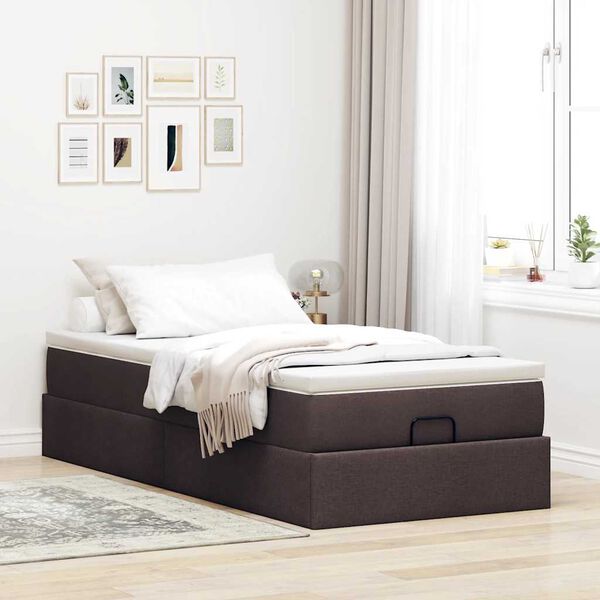 vidaXL Cadre de lit ottoman avec matelas marron fonc&eacute; 90x190 cm tissu