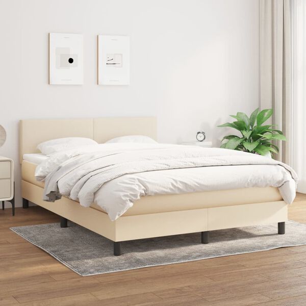 vidaXL Sommier &agrave; lattes de lit avec matelas Cr&egrave;me 140x190 cm Tissu