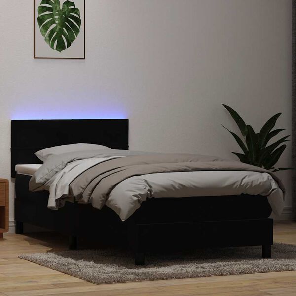vidaXL Sommier &agrave; lattes de lit avec matelas et LED noir 80x220 cm velours