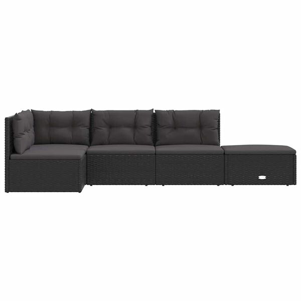 vidaXL Salon de jardin 5 pcs avec coussins Noir R&eacute;sine tress&eacute;e