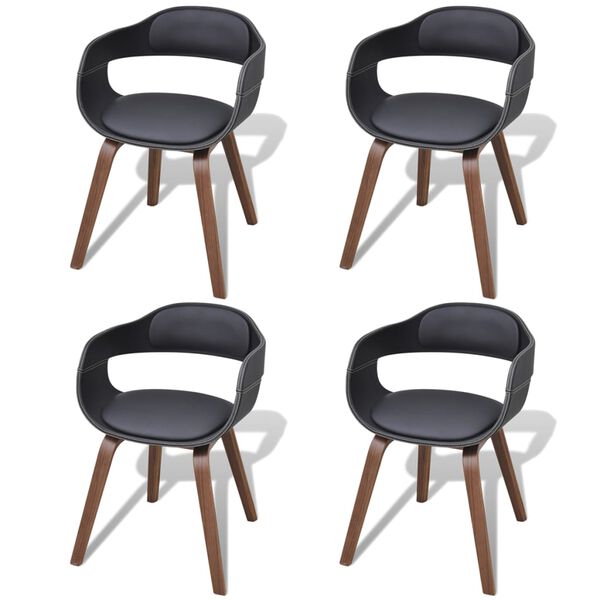 vidaXL Chaises &agrave; manger lot de 4 noir bois courb&eacute; et similicuir