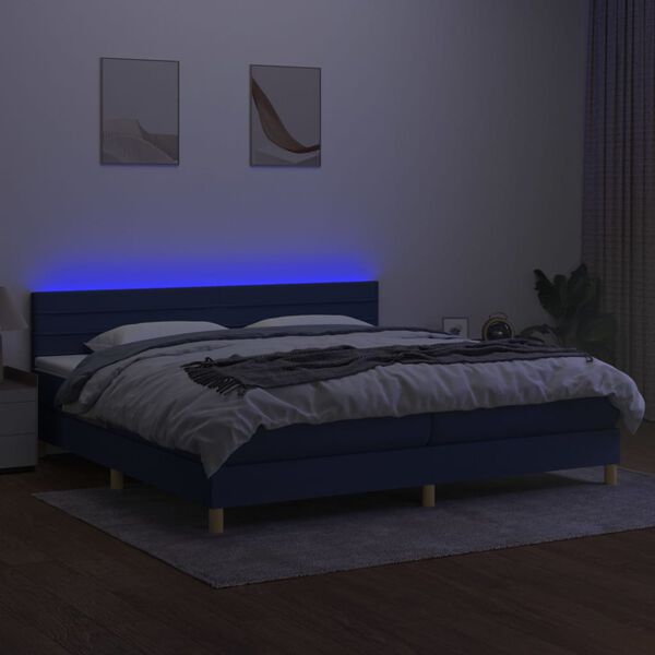 vidaXL Sommier &agrave; lattes de lit et matelas et LED Bleu 200x200 cm Tissu