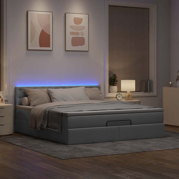 vidaXL Lit ottoman avec matelas gris clair 160x200 cm tissu