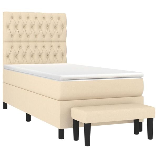 vidaXL Sommier &agrave; lattes de lit avec matelas Cr&egrave;me 100x200 cm Tissu