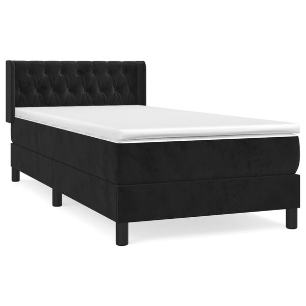 vidaXL Sommier &agrave; lattes de lit avec matelas Noir 90x200 cm Velours