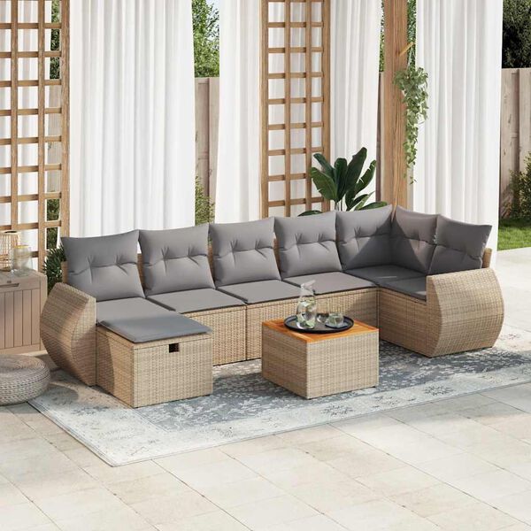 vidaXL Salon de jardin avec coussins 8 pcs beige r&eacute;sine tress&eacute;e
