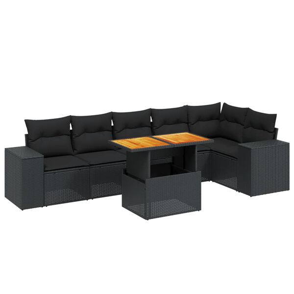 vidaXL Salon de jardin 7 pcs avec coussins noir r&eacute;sine tress&eacute;e