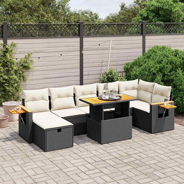 vidaXL Salon de jardin 8 pcs avec coussins noir r&eacute;sine tress&eacute;e