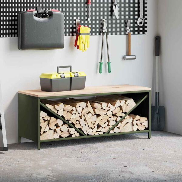 vidaXL &Eacute;tag&egrave;re &agrave; bois de chauffage avec plateau en bois vert olive