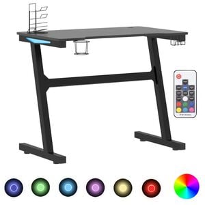 vidaXL Bureau de jeu &agrave; LED avec pieds en forme de Z Noir 90x60x75 cm