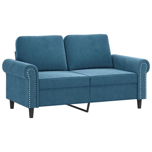vidaXL Canap&eacute; 2 places avec oreillers d&eacute;coratifs bleu 120 cm velours