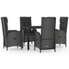 vidaXL Ensemble &agrave; manger de jardin coussins 5pcs Noir R&eacute;sine tress&eacute;e