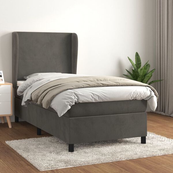 vidaXL Sommier &agrave; lattes de lit et matelas Gris fonc&eacute; 80x200 cm Velours