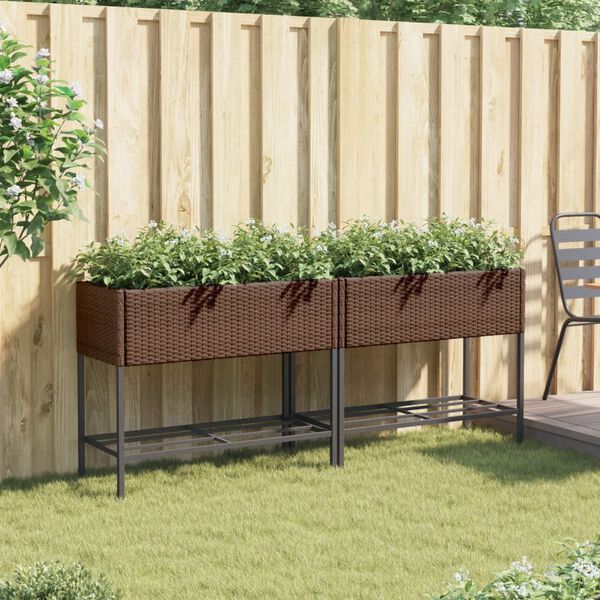 vidaXL Jardini&egrave;res avec &eacute;tag&egrave;re 2 pcs brun 90x40x75 cm r&eacute;sine tress&eacute;e