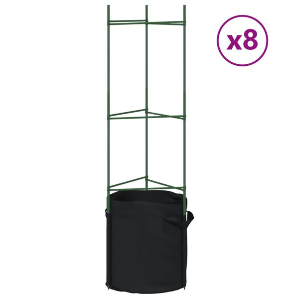 vidaXL Cages &agrave; tomates avec sacs &agrave; plantes 8 pcs 116 cm acier et PP