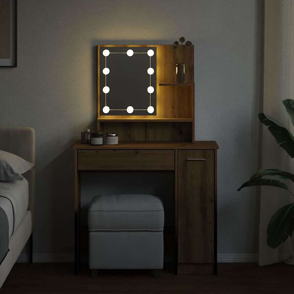 vidaXL Coiffeuse avec LED chêne artisanal 86,5x35x136 cm