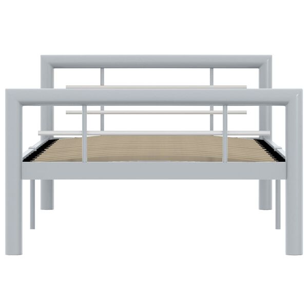 vidaXL Cadre de lit sans matelas gris et blanc m&eacute;tal 90x200 cm