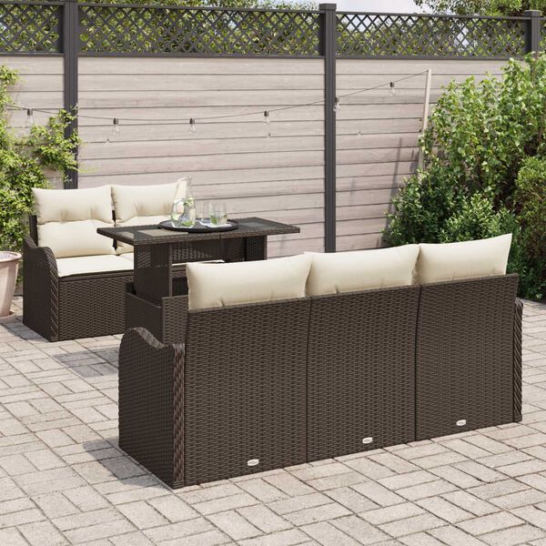 vidaXL Ensemble de canap&eacute; de jardin 6 pcs Marron Poly Rattan