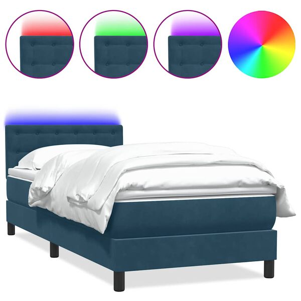 vidaXL Sommier &agrave; lattes de lit et matelas et LED bleu fonc&eacute; 80x220 cm velours