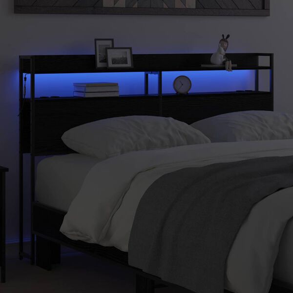 vidaXL T&ecirc;te de lit de rangement Ch&ecirc;ne noir 160 cm Bois d'ing&eacute;nierie