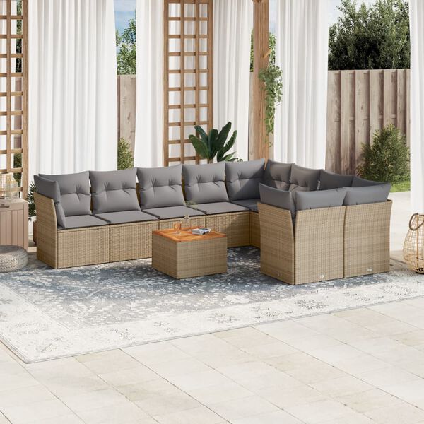 vidaXL Salon de jardin avec coussins 10 pcs beige r&eacute;sine tress&eacute;e